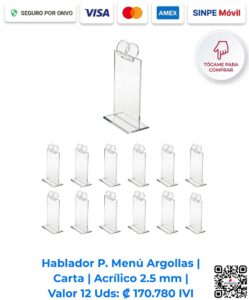 Habladores Acrílicos Porta Menús Argollas 22x28 cm Paquete de 12 Unidades para Consulta Fluida de Promociones Varias en San José Costa Rica