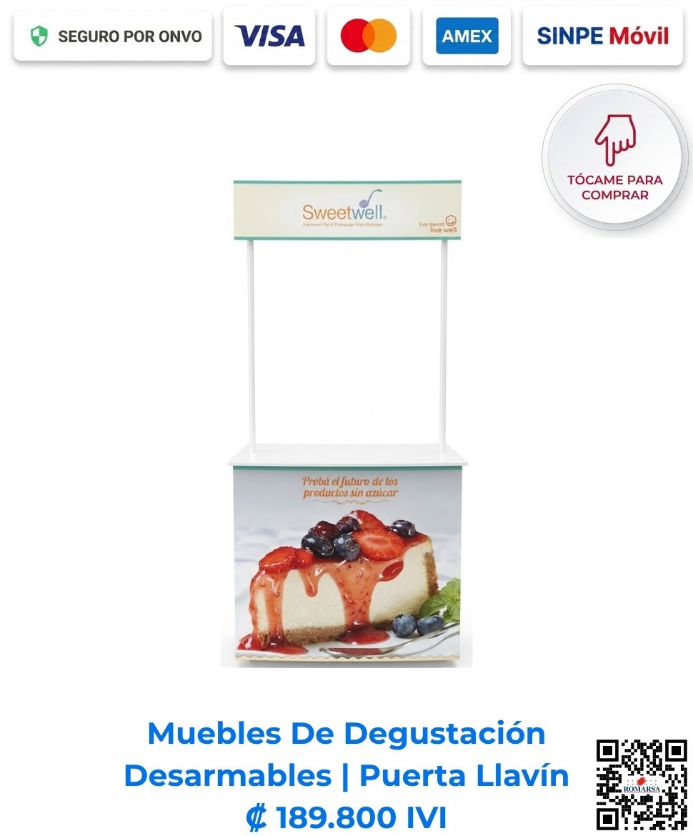 Mesa de degustación desarmable "Premium" con puertas y llavín de seguridad. Imagen E Commerce Romarsa en San José, Costa Rica.