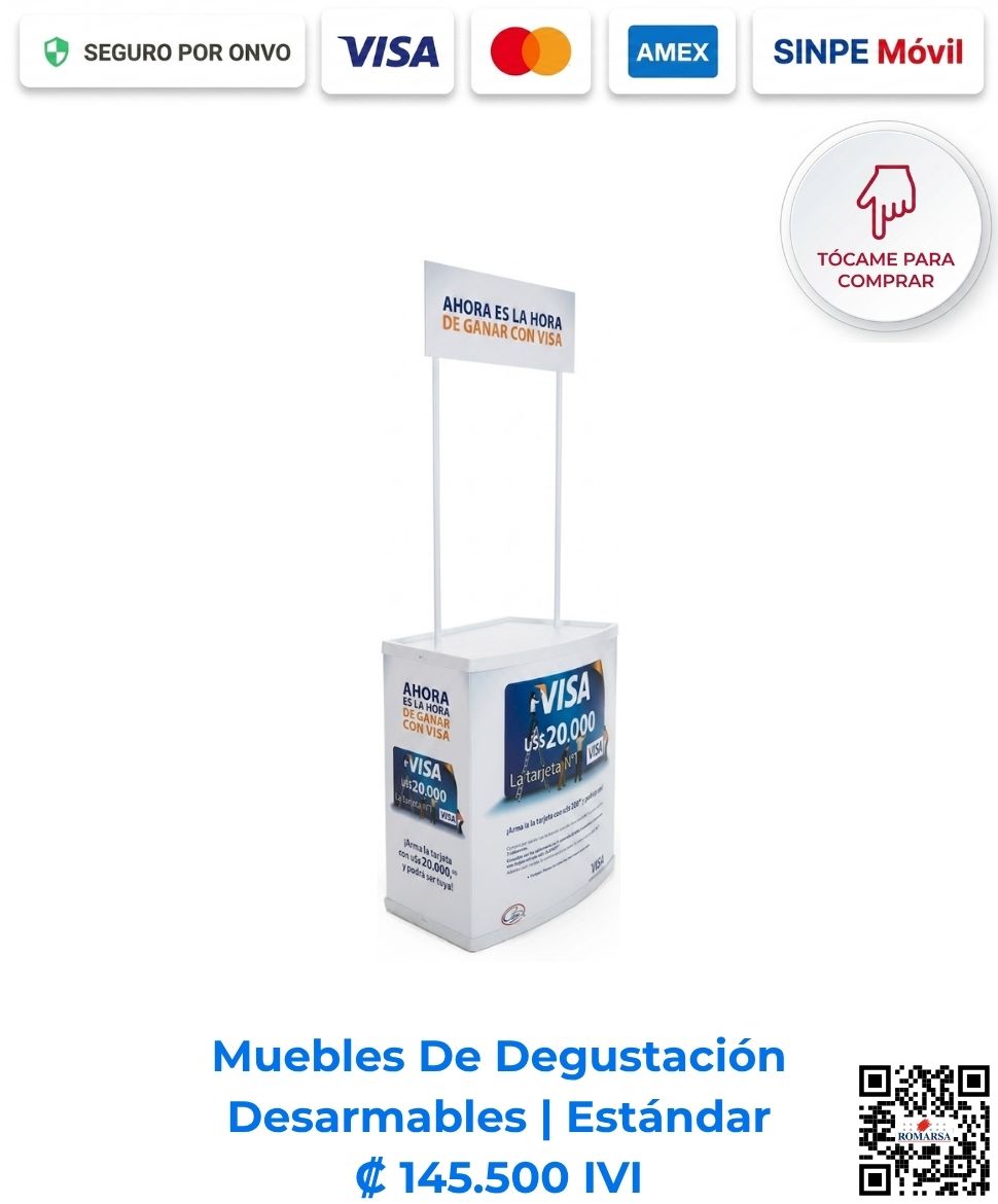 Mueble de degustación desarmable "Estándar" con impresión full color a 1440 DPI (Calidad Fotográfica) para eventos publicitarios en Costa Rica. Imagen E Commerce Romarsa en San José, Costa Rica.