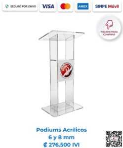 Podium o podio en acrílico transparente de 6 y 8 mm para templos, instituciones y exposiciones. Imagen E Commerce Romarsa en San José, Costa Rica.