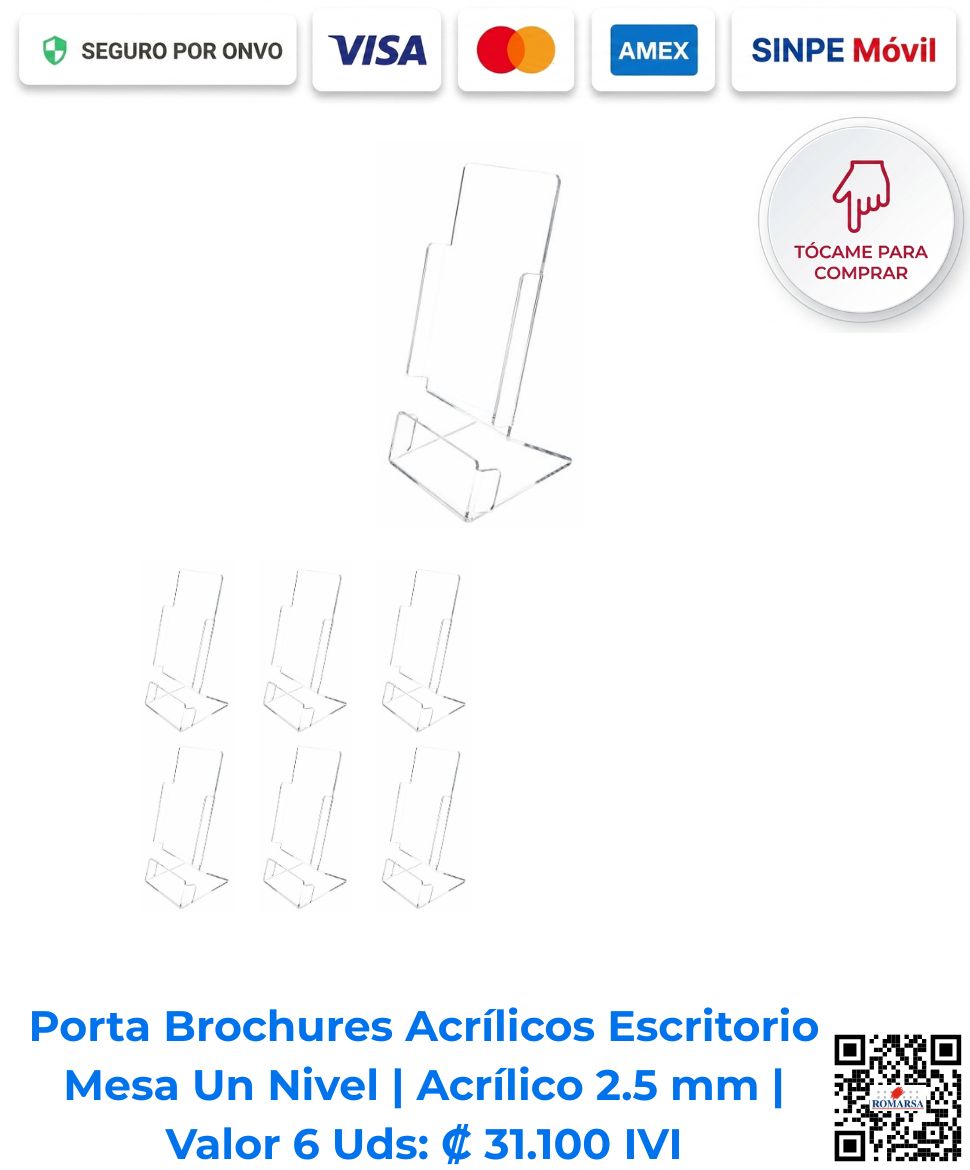 romarsa-porta-brochures-acrilicos-escritorio-mesa-un-nivel-6-uds-14-x-20-costa-rica-e-commerce Porta brochures acrílicos escritorio mesa un nivel 2.5 mm paquete 6 unidades. Ideales para exhibición en escritorio y eventos visuales. Disponibles para compra en línea en Romarsa San José Costa Rica