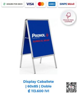 Display Caballete 60x85 Doble. Ideal para exhibición en aceras, locales comerciales y puntos de venta. Estructura liviana y fácil de armar. Compra en línea, pago seguro en Romarsa Costa Rica.