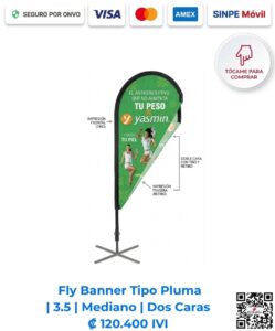 Fly Banner Tipo Pluma Publicitaria 3.5 Mediano Dos Caras (Tiro Retiro). Ideal para eventos inmobiliarios, ferias, activaciones de marca en general. Compra en línea, pago seguro en Romarsa Costa Rica.