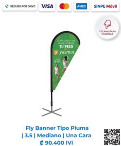 Fly Banner Tipo Pluma 3.5 Mediano Una Cara. Ideal para exhibición en ferias de autos, activaciones de marca y puntos de venta. Compra en línea, pago seguro en Romarsa Costa Rica.