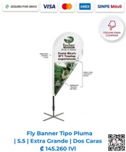Fly Banner Tipo Pluma Publicitaria 5.5 Extra Grande Dos Caras. Ideal para comunicar en ferias de autos, activaciones de marca en puntos de venta y más. Compra en línea, pago seguro en Romarsa Costa Rica.