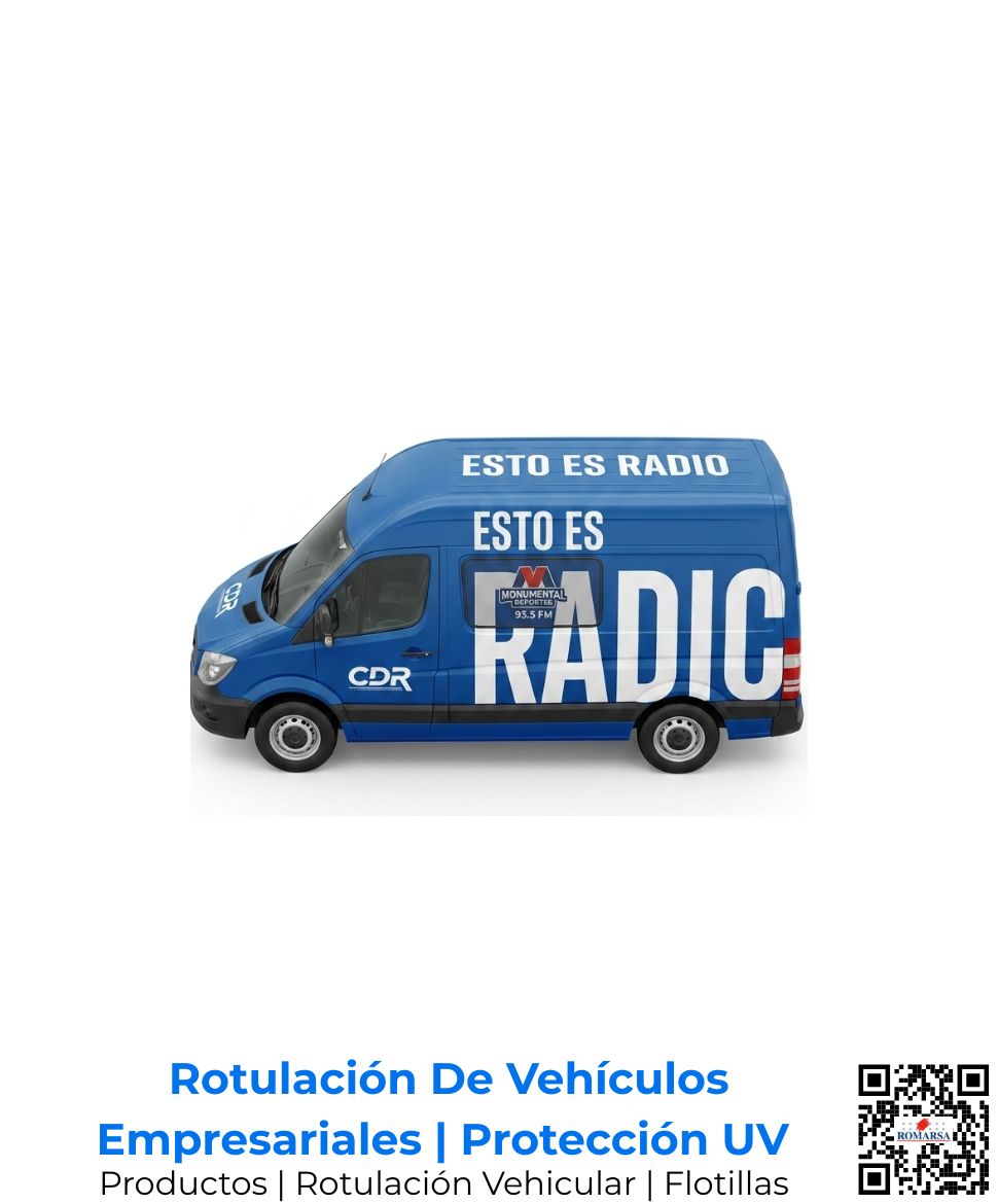 Rotulación parcial vehicular elaborada con plotter de corte e impresión a full color con protección UV de larga duración; branding para Flotillas comerciales por Romarsa en San José, Costa Rica y Centroamérica.