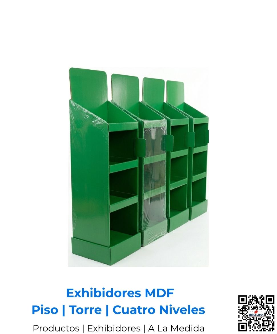 Exhibidor premium de alto tránsito construido en MDF de 12 mm con fino acabado automotriz. Diseñado para máxima durabilidad y elegancia por Romarsa para Costa Rica y Centroamérica.