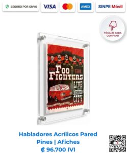Habladores acrílicos pared pines afiches. Hablador de acrílico transparente para pared en formato 56x86 cm con 4 pernos de aluminio, ideal para artes gráficos o publicidad en formato 68x99 cm. Compra en línea, pago seguro Romarsa.