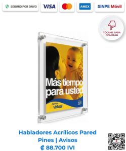 Habladores acrílicos pared pines avisos. Hablador de acrílico transparente para pared en formato 55x75 cm con 4 pernos de aluminio, ideal para avisos o comunicados en formato 40x60 cm. Compra en línea, pago seguro Romarsa.